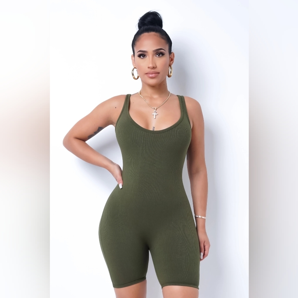 NEW! Olive Green Ribbed Romper